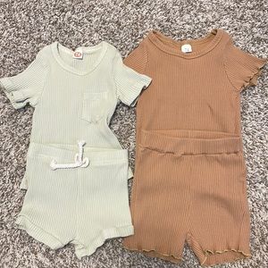 Shein ribbed short sets - mint green and light brown